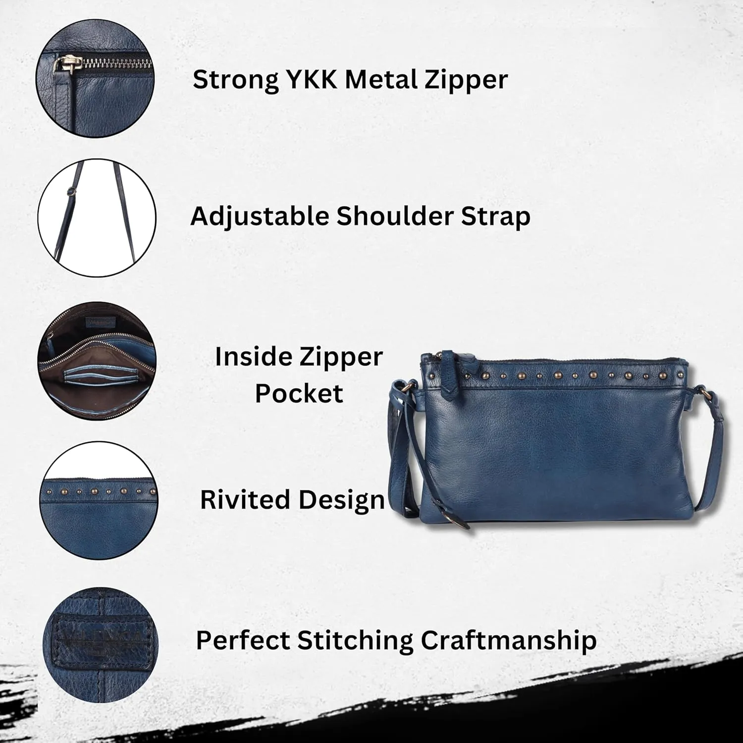 9 inch Women's Genuine Italian Leather Boho Studded Crossbody Sling Bag – Premium Quality, Stylish