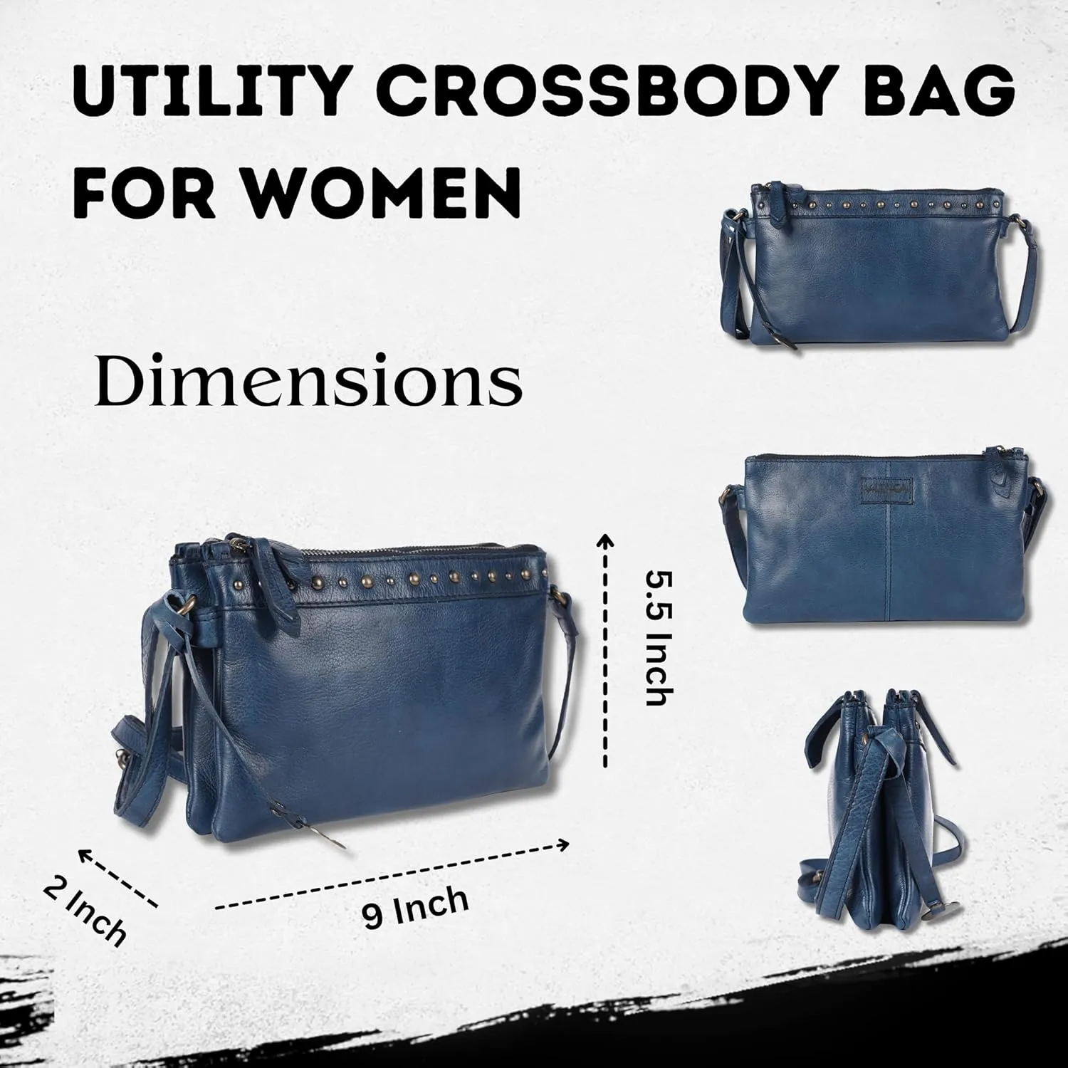 9 inch Women's Genuine Italian Leather Boho Studded Crossbody Sling Bag – Premium Quality, Stylish