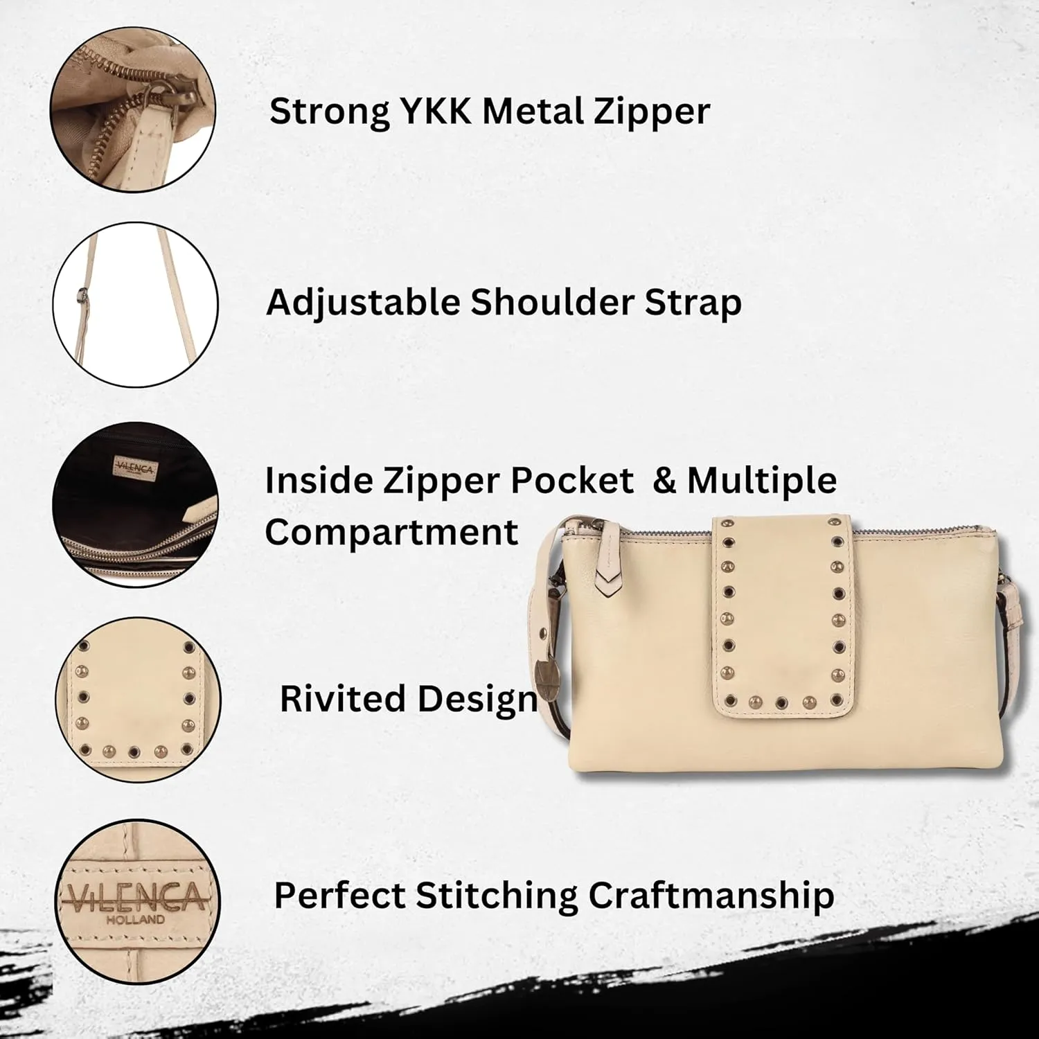 9.5 inch Genuine Italian Leather Boho Studded Crossbody Sling Bag - Stylish, Durable, & Perfect for Everyday Use for women