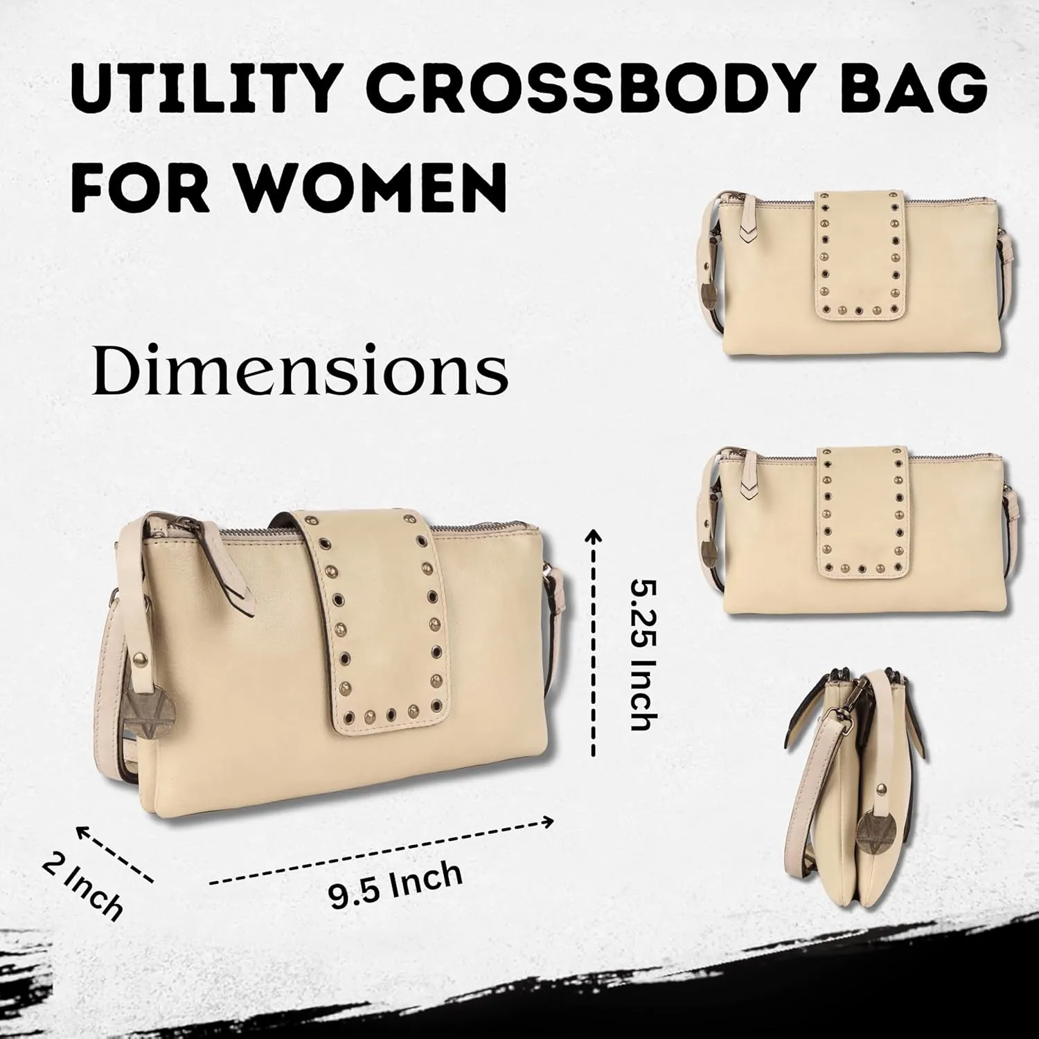 9.5 inch Genuine Italian Leather Boho Studded Crossbody Sling Bag - Stylish, Durable, & Perfect for Everyday Use for women