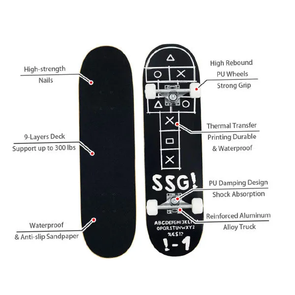 A to Z 31 inch Professional Skateboard With Grip Tape