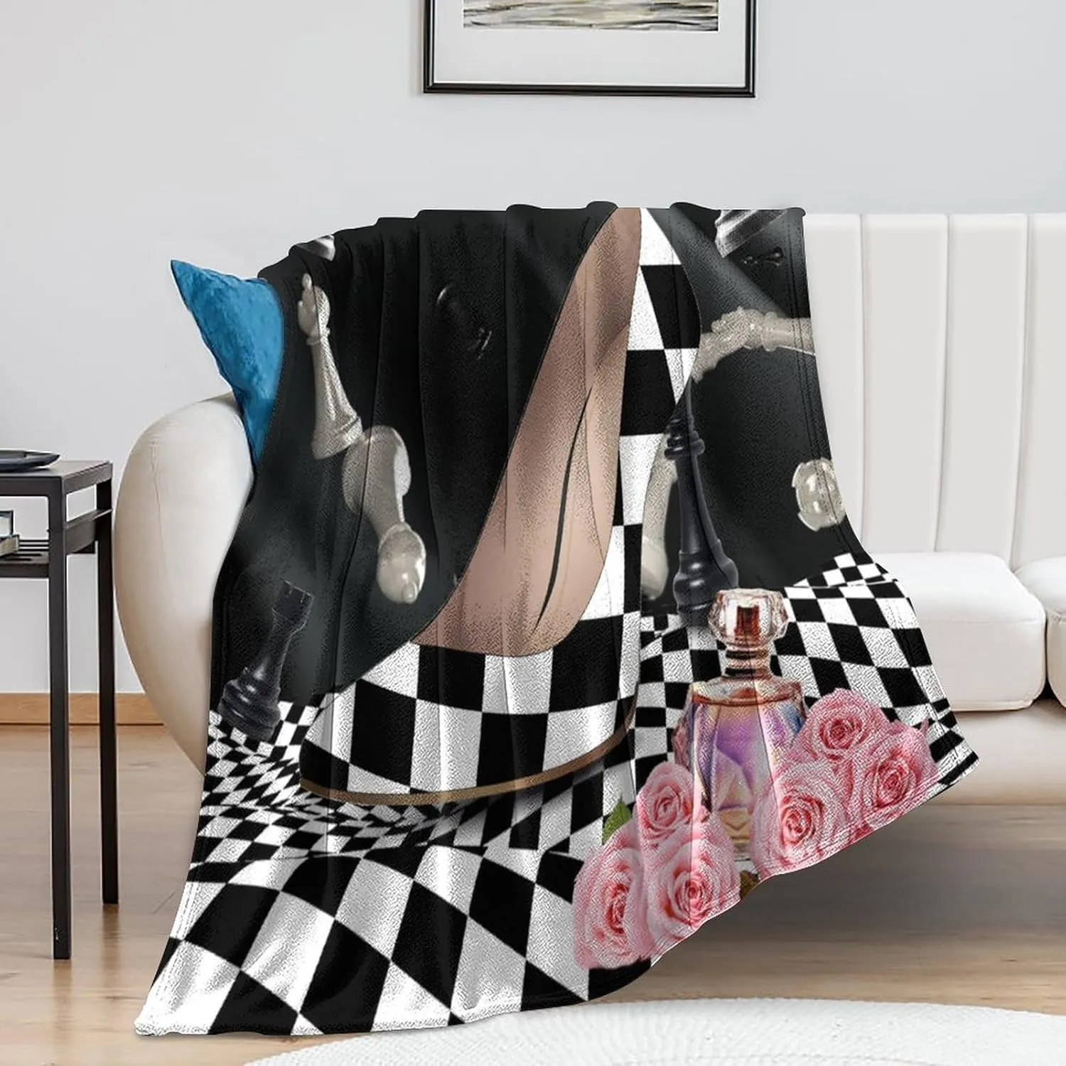 Abstract Modern Art High Heels Blankets Soft Cozy Bedding Flannel Blanket Rustic Black White Plaid Makeup Theme High Heels Blanket Super Soft Bedroom Sofa Throw-40W x50L