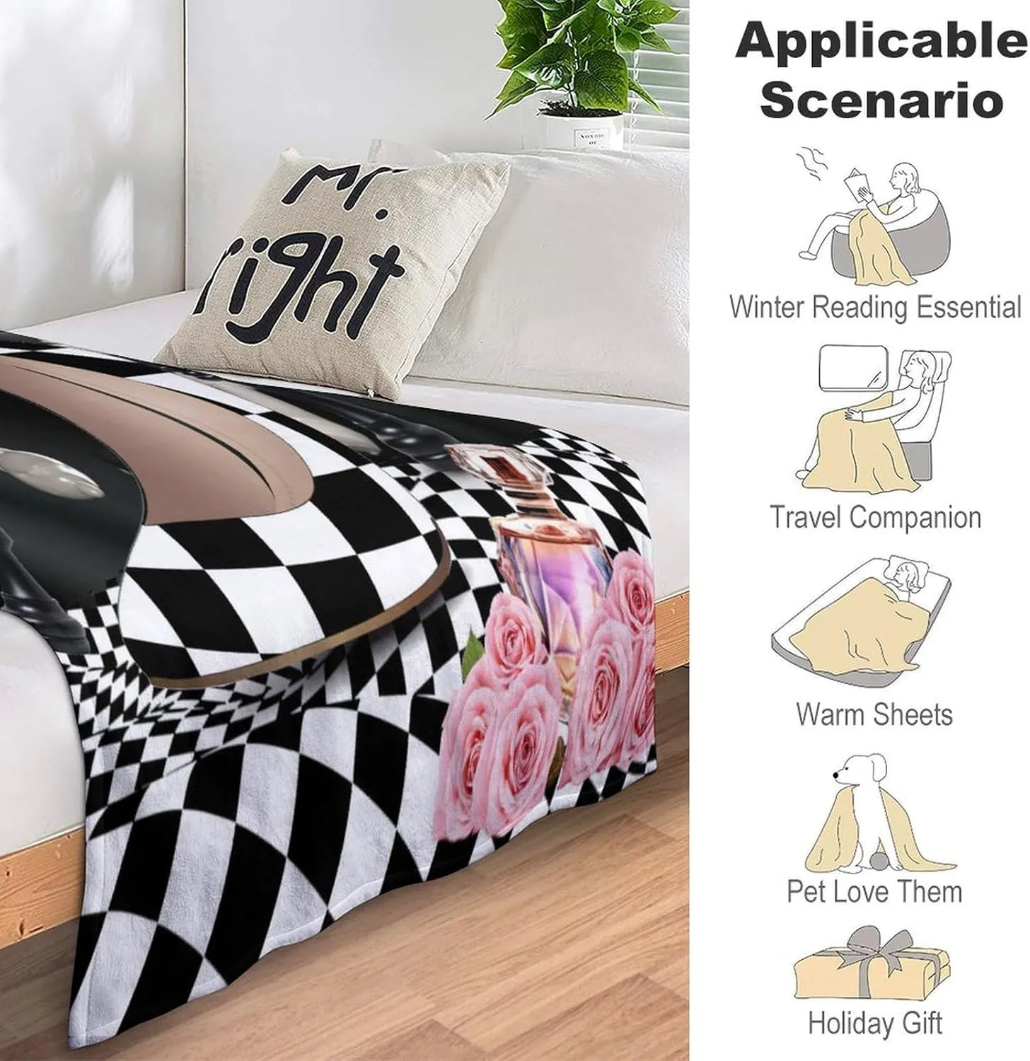 Abstract Modern Art High Heels Blankets Soft Cozy Bedding Flannel Blanket Rustic Black White Plaid Makeup Theme High Heels Blanket Super Soft Bedroom Sofa Throw-40W x50L