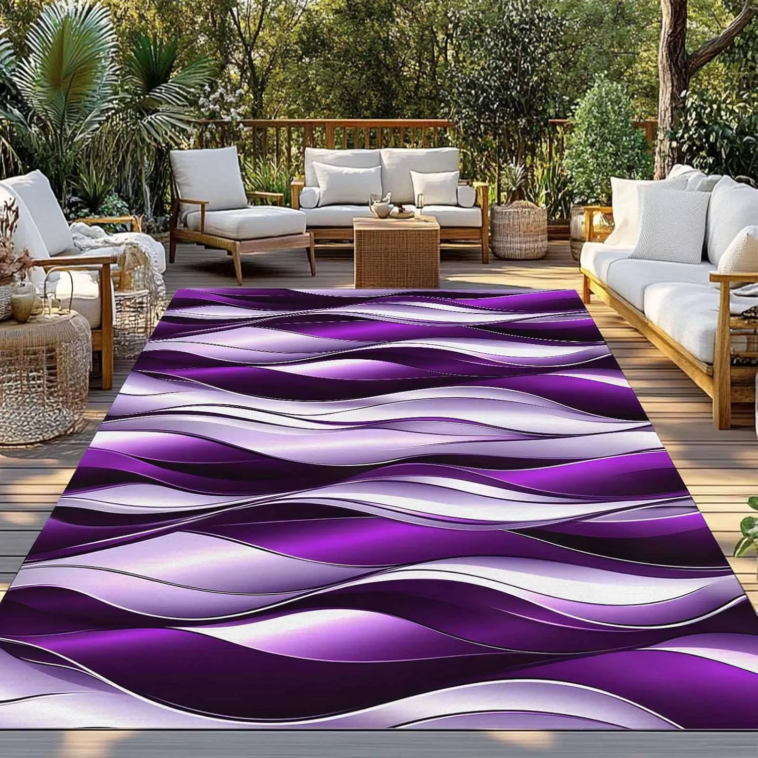 Abstract Purple Outdoor Rug 4x6ft Large Patio Rug,Washable RV Camping Outside Area Runner Rug Mat,Gradient Striped Modern Geometric Indoor Outdoor Carpet for Picnic Backyard Deck Porch Balcony Beach