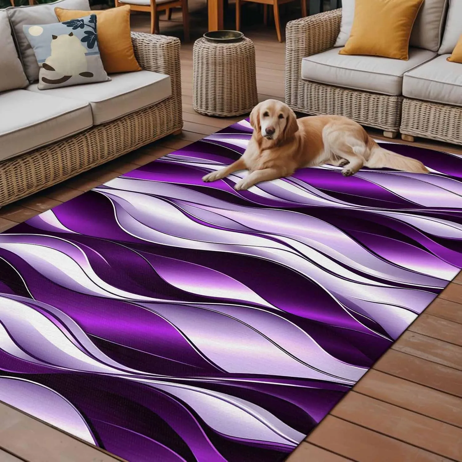 Abstract Purple Outdoor Rug 4x6ft Large Patio Rug,Washable RV Camping Outside Area Runner Rug Mat,Gradient Striped Modern Geometric Indoor Outdoor Carpet for Picnic Backyard Deck Porch Balcony Beach