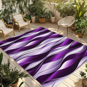 Abstract Purple Outdoor Rug 4x6ft Large Patio Rug,Washable RV Camping Outside Area Runner Rug Mat,Gradient Striped Modern Geometric Indoor Outdoor Carpet for Picnic Backyard Deck Porch Balcony Beach