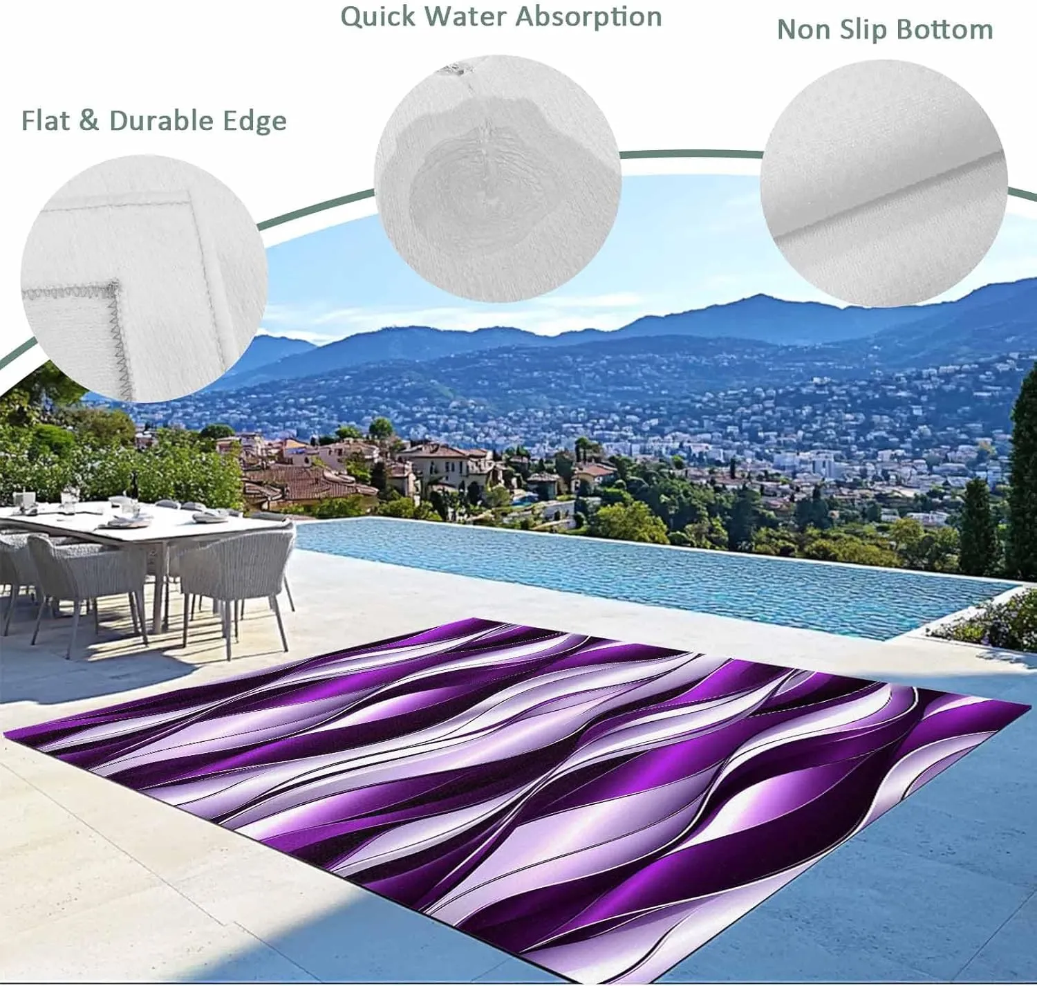Abstract Purple Outdoor Rug 4x6ft Large Patio Rug,Washable RV Camping Outside Area Runner Rug Mat,Gradient Striped Modern Geometric Indoor Outdoor Carpet for Picnic Backyard Deck Porch Balcony Beach
