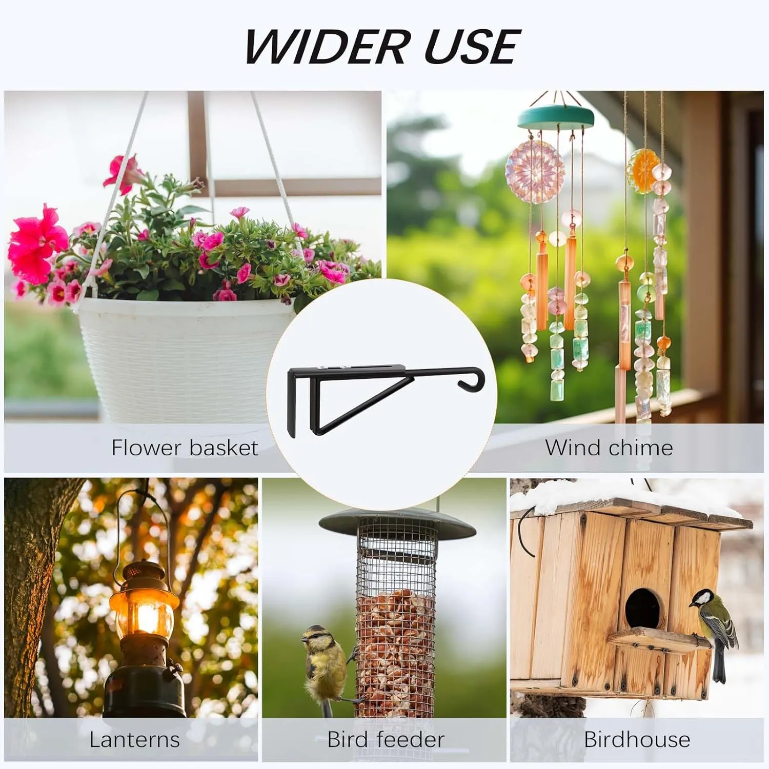 Adjustable (0.9-3") Vinyl Fence Hooks for Hanging Plants, Over the Railing Fence Plant Hangers Outdoor, Black Heavy Duty Coated Steel Patio Hooks for Hanging Bird Feeders, Lights, Basket, Pool Tools