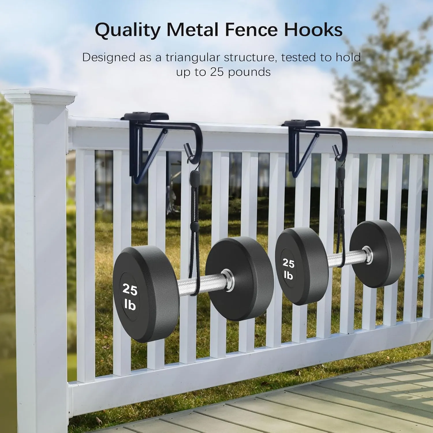 Adjustable (0.9-3") Vinyl Fence Hooks for Hanging Plants, Over the Railing Fence Plant Hangers Outdoor, Black Heavy Duty Coated Steel Patio Hooks for Hanging Bird Feeders, Lights, Basket, Pool Tools