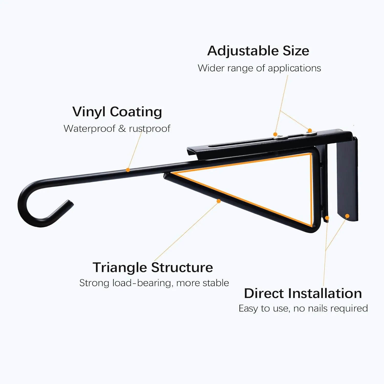 Adjustable (0.9-3") Vinyl Fence Hooks for Hanging Plants, Over the Railing Fence Plant Hangers Outdoor, Black Heavy Duty Coated Steel Patio Hooks for Hanging Bird Feeders, Lights, Basket, Pool Tools