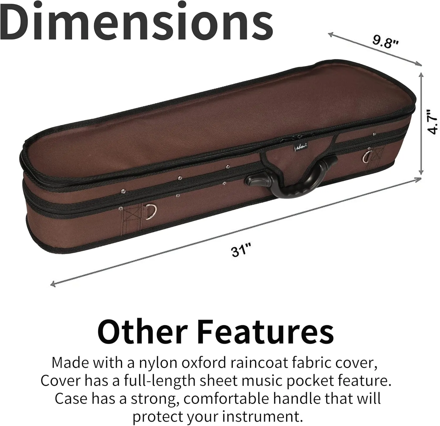adm 4/4 Full Size Violin Hard Case Basic Professional Triangular Shape Backpack, Super Light Suspension (Brown)