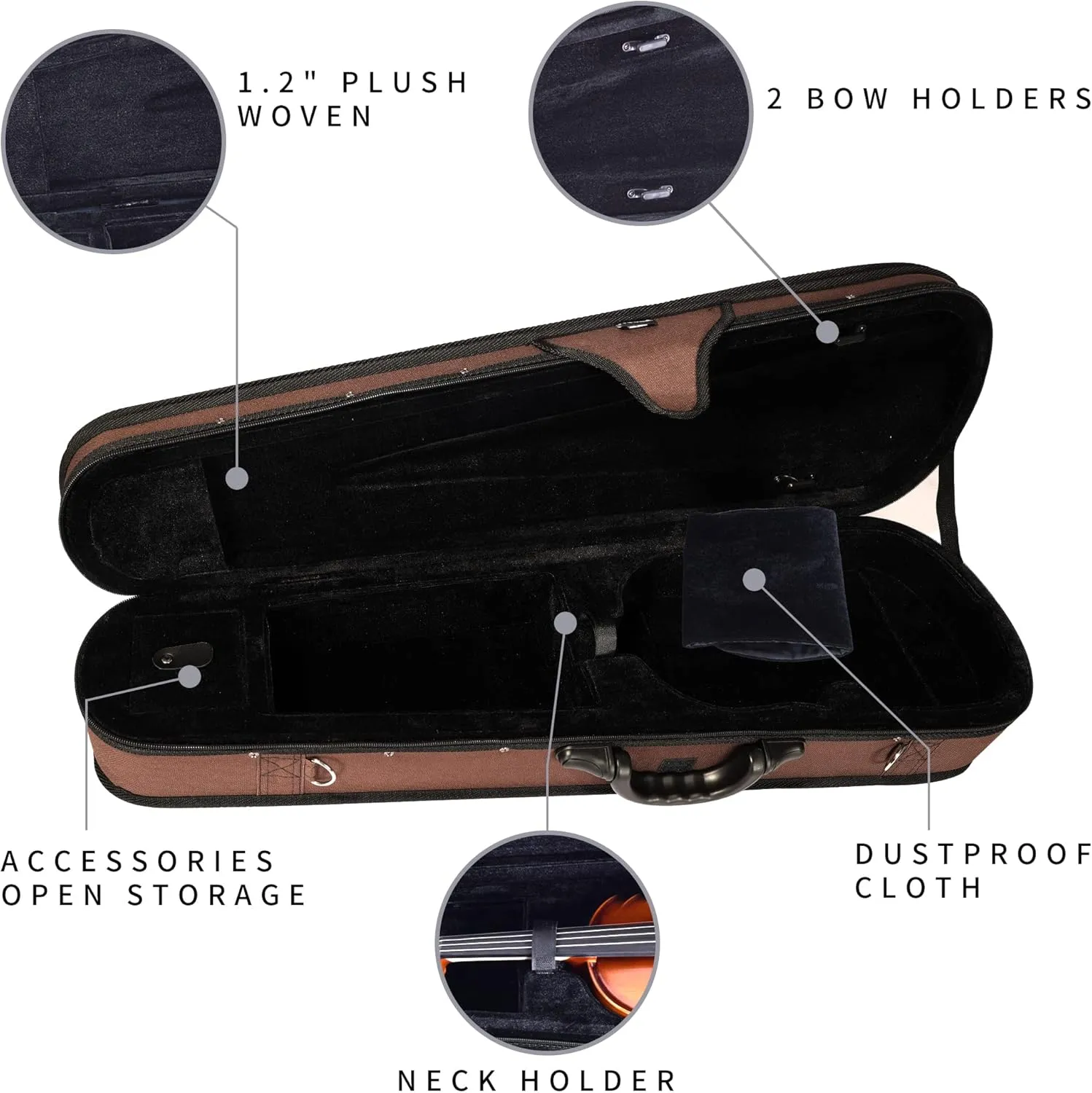 adm 4/4 Full Size Violin Hard Case Basic Professional Triangular Shape Backpack, Super Light Suspension (Brown)