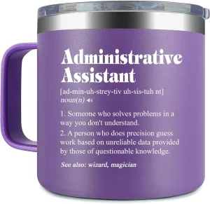 Administrative Assistant Definition Travel Mug With Handle - Unique Gift Idea For Administrative Assistant - Unique Gift Tumbler - Stainless Steel Coffee Mug - Insulated Travel Mug With Lid