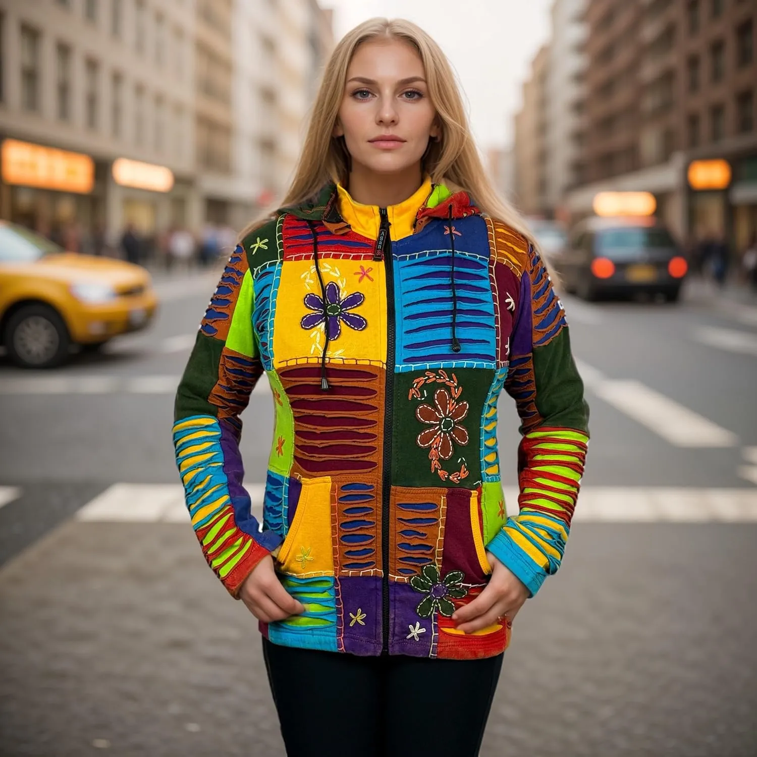 Agan Traders 2025 Summer Tie-Dye Patch Embroidered Women's Hoodie Jacket - A Free-Spirited Fashion Women's Zip-Up Hoodie