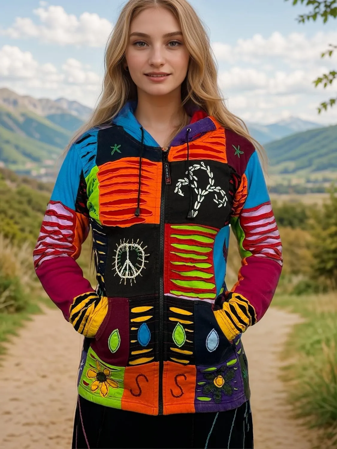 Agan Traders 2025 Summer Tie-Dye Patch Embroidered Women's Hoodie Jacket - A Free-Spirited Fashion Women's Zip-Up Hoodie