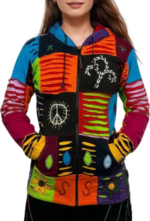 Agan Traders 2025 Summer Tie-Dye Patch Embroidered Women's Hoodie Jacket - A Free-Spirited Fashion Women's Zip-Up Hoodie