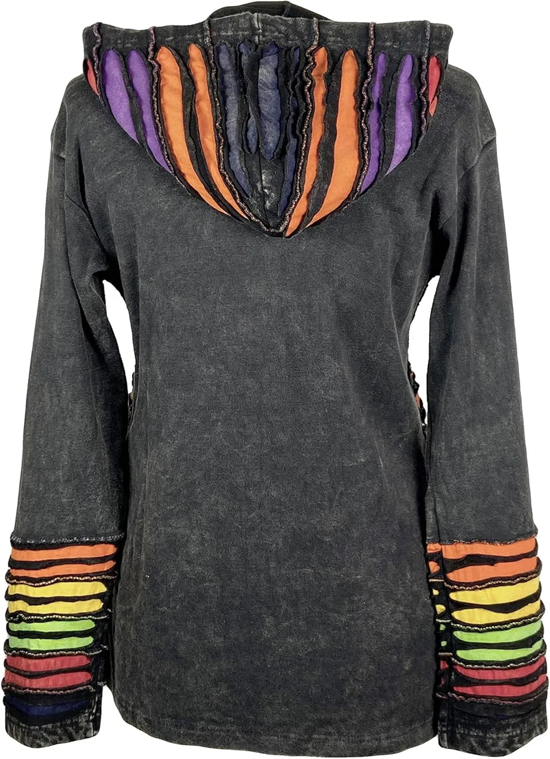 Agan Traders Boho 2025 Summer Tie Dye Stonewashed Embroidered Jacket for Women - Patchwork Gypsy Hippie Rib Sweatshirt Hoodie