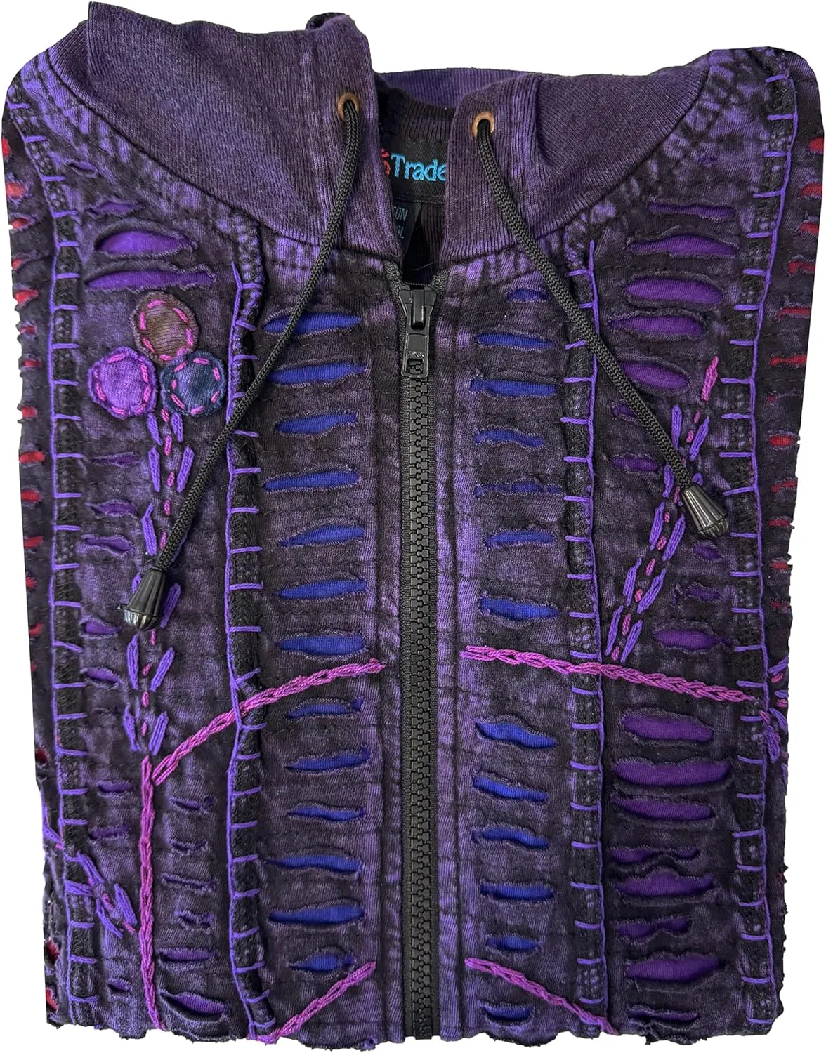 Agan Traders Boho 2025 Summer Tie Dye Stonewashed Embroidered Jacket for Women - Patchwork Gypsy Hippie Rib Sweatshirt Hoodie