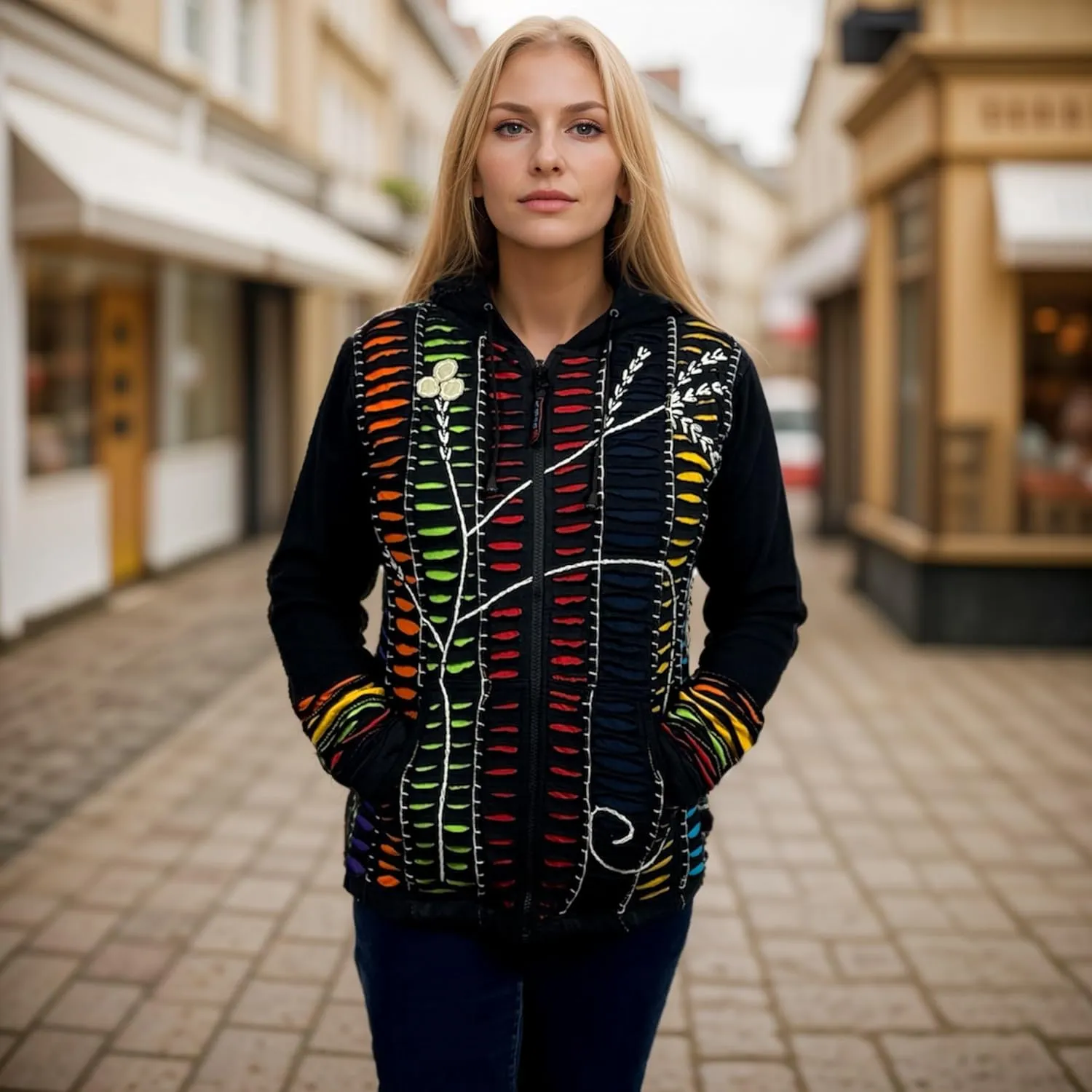 Agan Traders Boho 2025 Summer Tie Dye Stonewashed Embroidered Jacket for Women - Patchwork Gypsy Hippie Rib Sweatshirt Hoodie