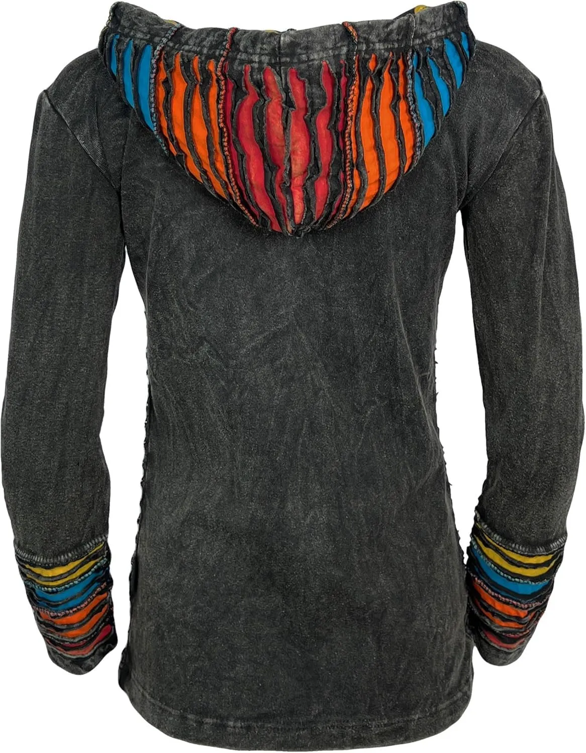 Agan Traders Boho 2025 Summer Tie Dye Stonewashed Embroidered Jacket for Women - Patchwork Gypsy Hippie Rib Sweatshirt Hoodie