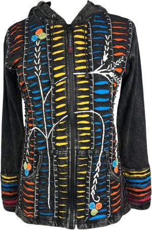 Agan Traders Boho 2025 Summer Tie Dye Stonewashed Embroidered Jacket for Women - Patchwork Gypsy Hippie Rib Sweatshirt Hoodie