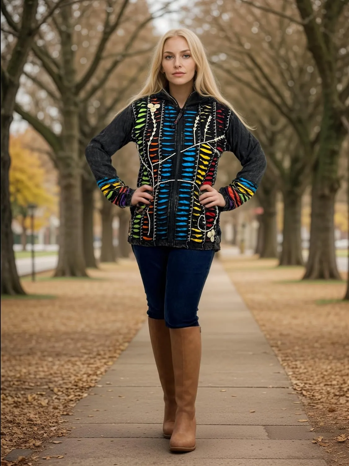 Agan Traders Boho 2025 Summer Tie Dye Stonewashed Embroidered Jacket for Women - Patchwork Gypsy Hippie Rib Sweatshirt Hoodie
