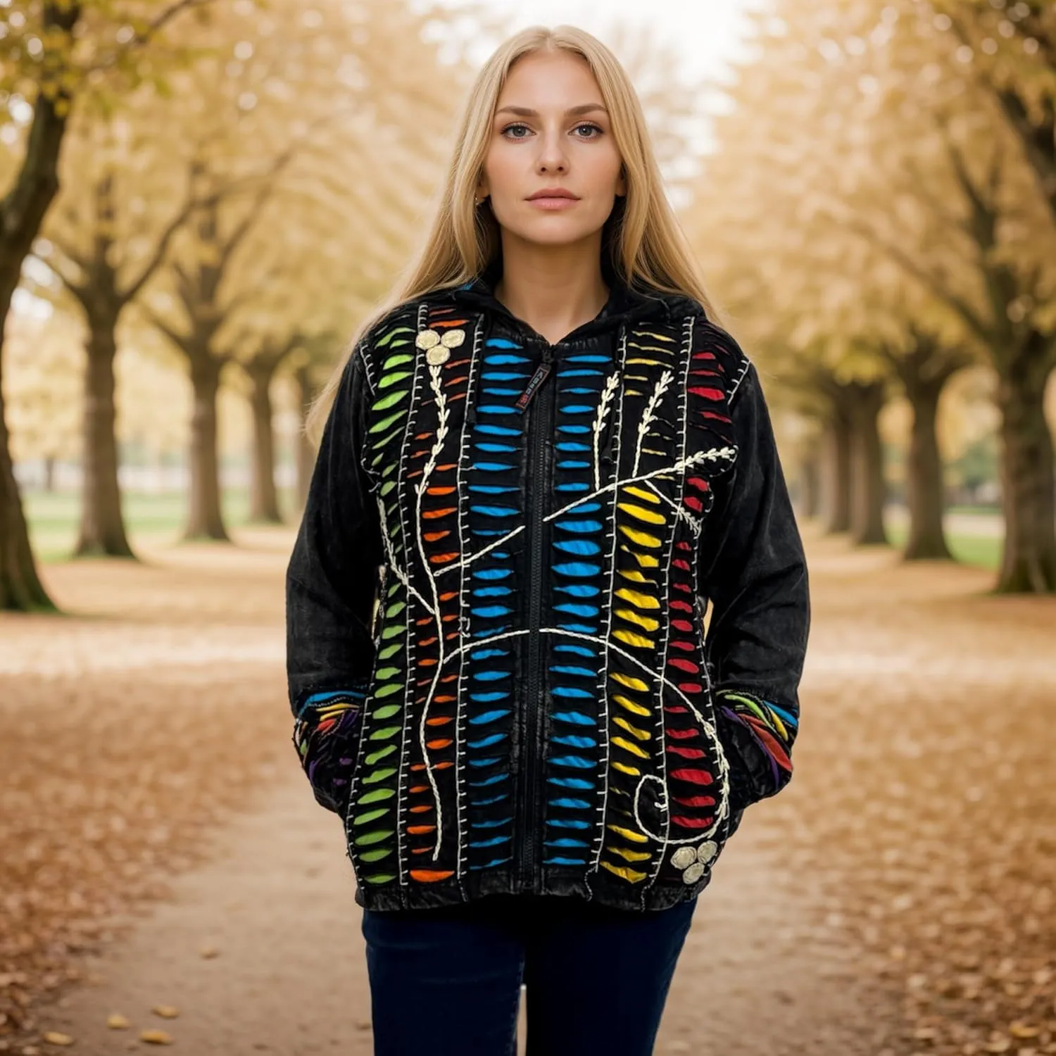 Agan Traders Boho 2025 Summer Tie Dye Stonewashed Embroidered Jacket for Women - Patchwork Gypsy Hippie Rib Sweatshirt Hoodie
