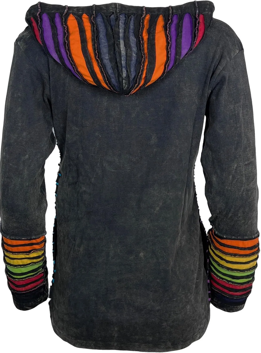 Agan Traders Boho 2025 Summer Tie Dye Stonewashed Embroidered Jacket for Women - Patchwork Gypsy Hippie Rib Sweatshirt Hoodie