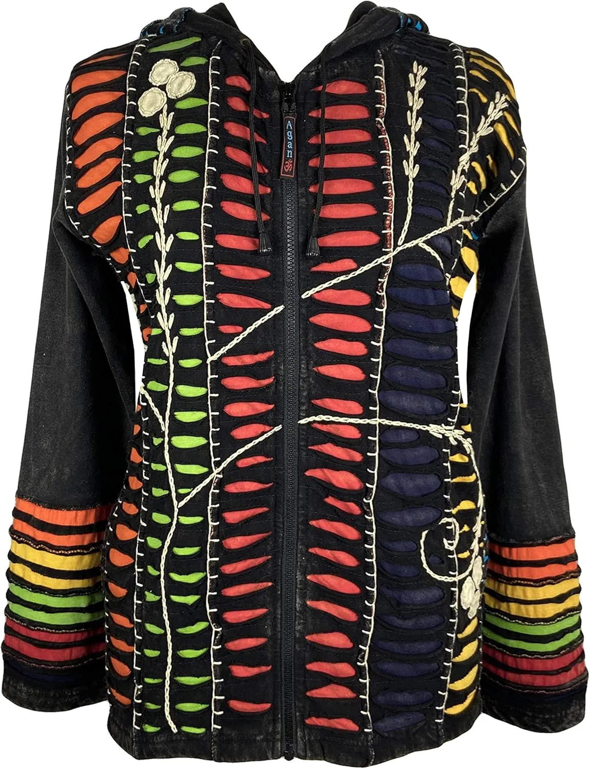 Agan Traders Boho 2025 Summer Tie Dye Stonewashed Embroidered Jacket for Women - Patchwork Gypsy Hippie Rib Sweatshirt Hoodie