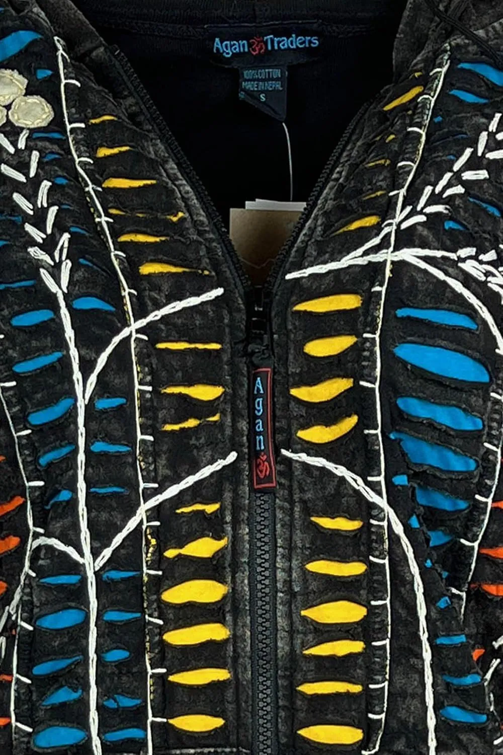 Agan Traders Boho 2025 Summer Tie Dye Stonewashed Embroidered Jacket for Women - Patchwork Gypsy Hippie Rib Sweatshirt Hoodie
