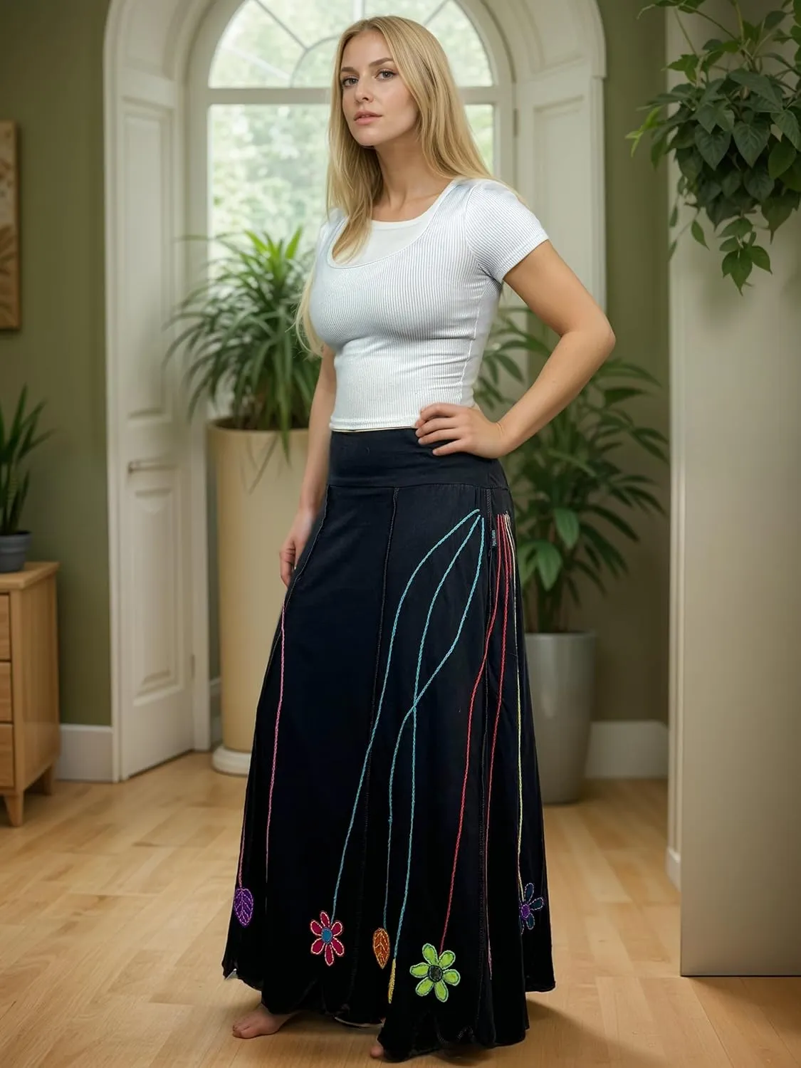 Agan Traders Women's 2025 Summer Waistband Elastic Knit Cotton Light Weight Fall Uneven Hem Skirt Maxi