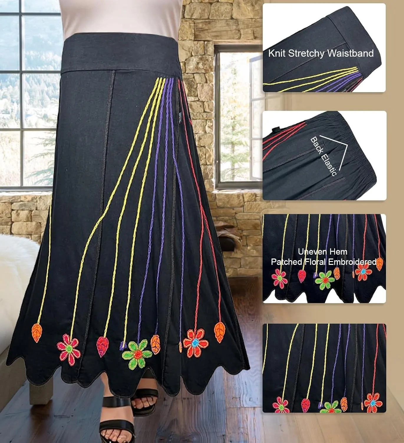 Agan Traders Women's 2025 Summer Waistband Elastic Knit Cotton Light Weight Fall Uneven Hem Skirt Maxi