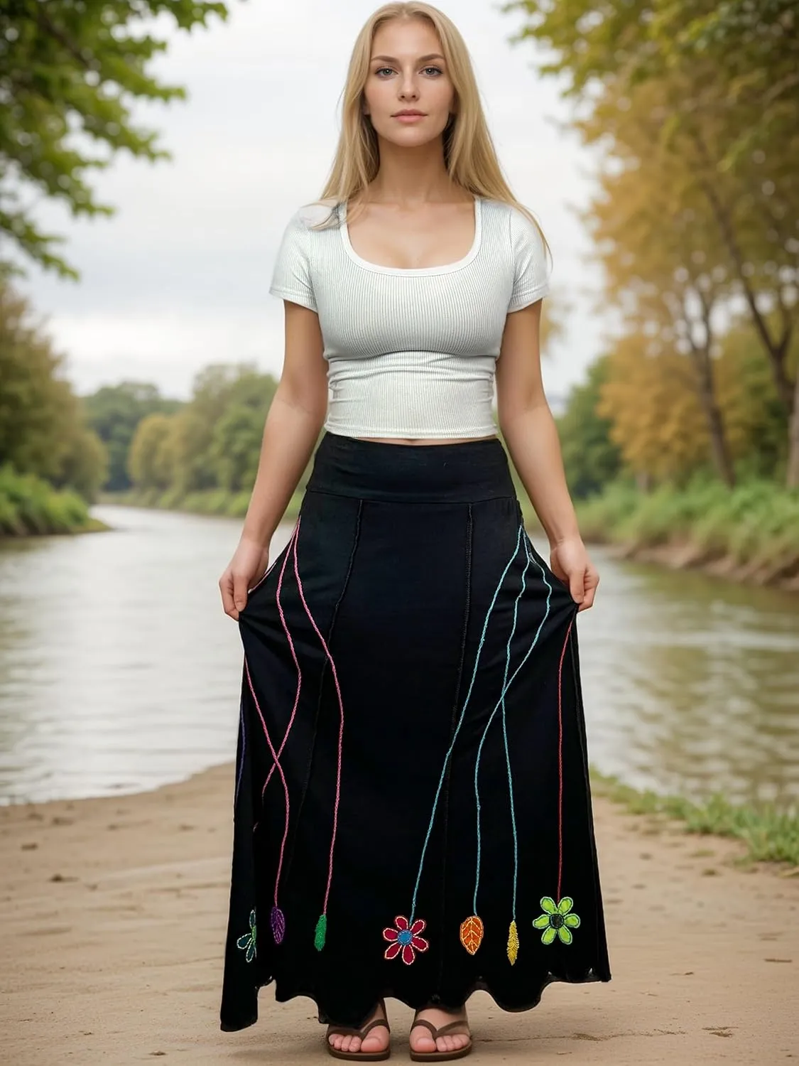 Agan Traders Women's 2025 Summer Waistband Elastic Knit Cotton Light Weight Fall Uneven Hem Skirt Maxi