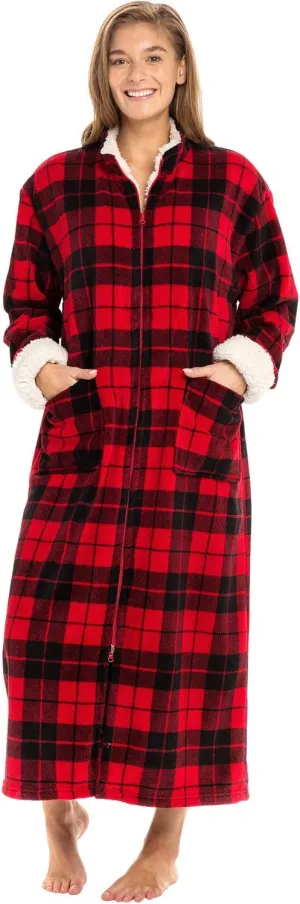 Alexander Del Rossa Long Zip Up Robes, Plush Zipper Robes for Plus Size, Housecoats Zipper Front