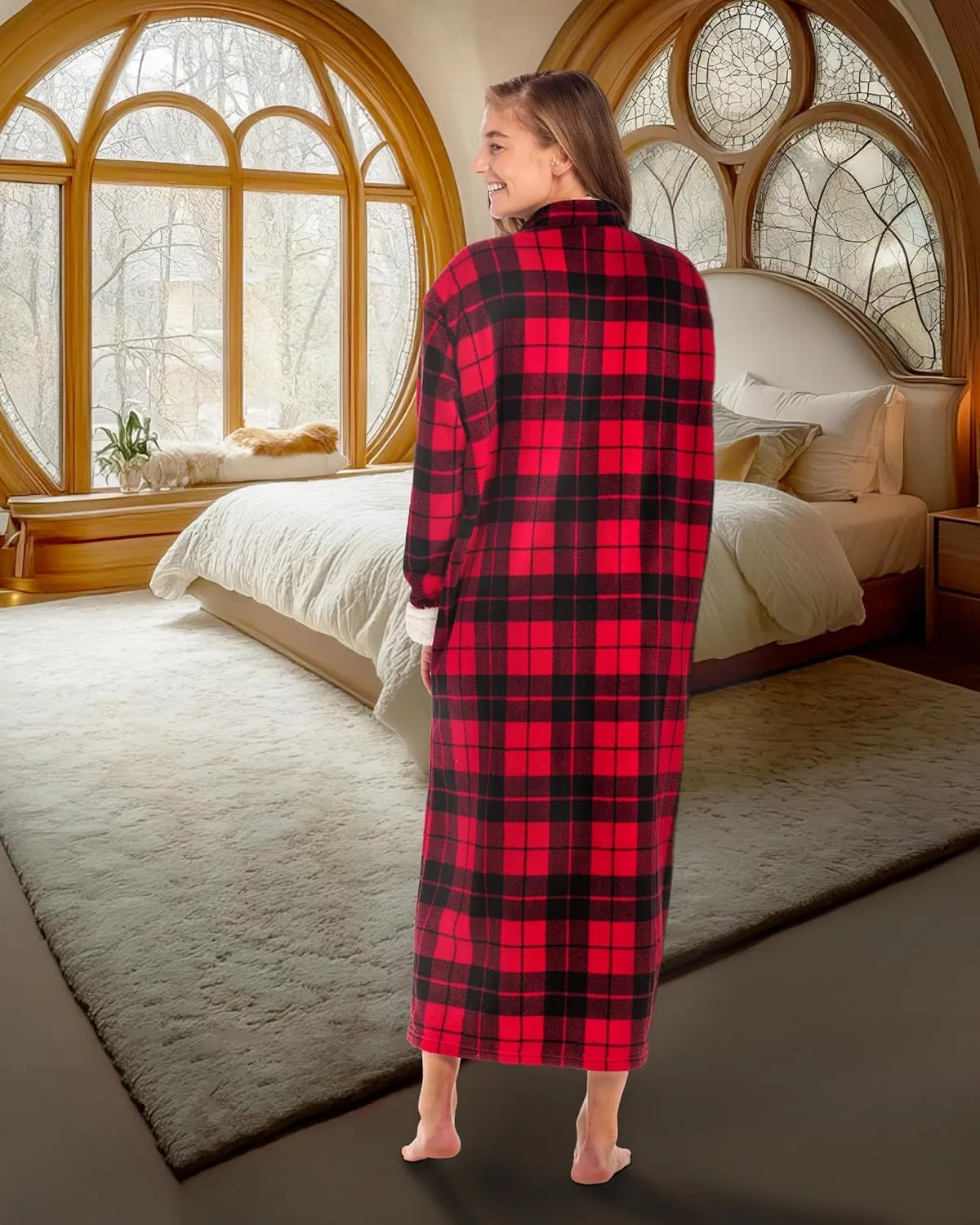 Alexander Del Rossa Long Zip Up Robes, Plush Zipper Robes for Plus Size, Housecoats Zipper Front