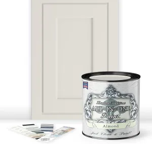 ALL-IN-ONE Paint, Durable cabinet and furniture paint. Built in primer and top coat, no sanding needed. Includes our 30 featured color card - Almond, Quart