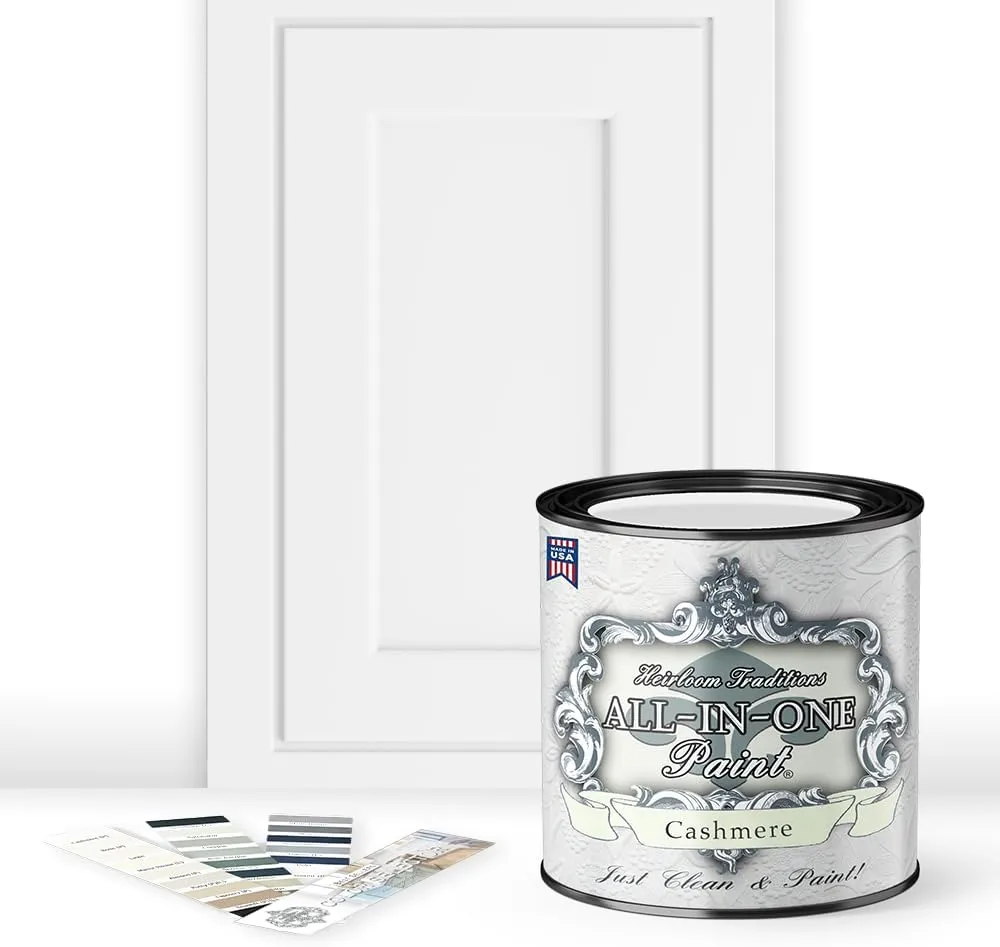 ALL-IN-ONE Paint, Durable cabinet and furniture paint. Built in primer and top coat, no sanding needed. Includes our 30 featured color card - Cashmere, Quart