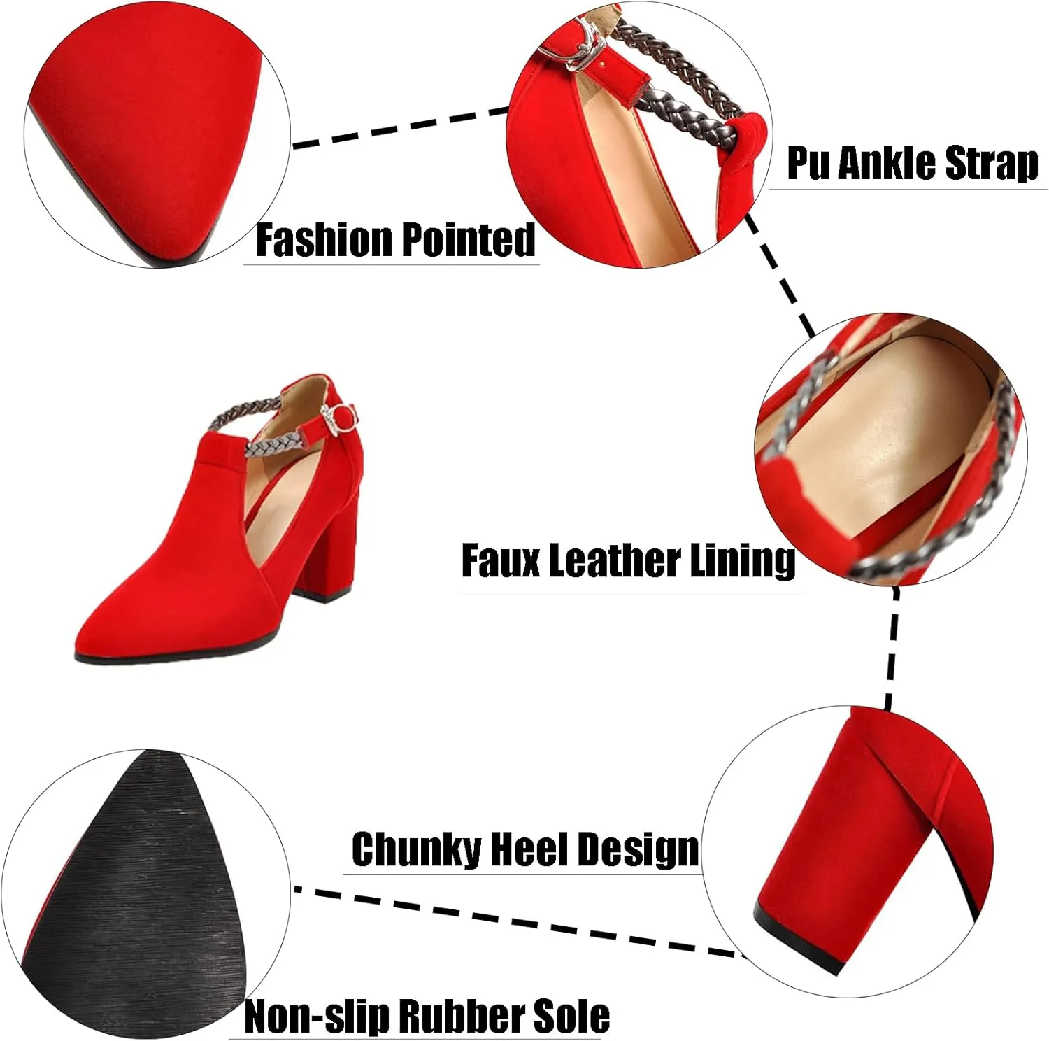 AMAZIDEAL Women's Suede Chunky Heeled T-Strap Mary Jane Pumps,Fashion Pointed Toe Closed Toe Block Heels Dress Wedding Party Shoes