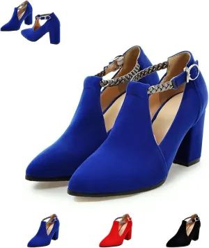 AMAZIDEAL Women's Suede Chunky Heeled T-Strap Mary Jane Pumps,Fashion Pointed Toe Closed Toe Block Heels Dress Wedding Party Shoes