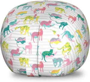 Ambesonne Leopard Storage Toy Bag Chair, Different Vibrant Jaguar Interpretations on a Striped Background Exotic Theme, Stuffed Animal Organizer Washable Bag, Small Size, Multicolor