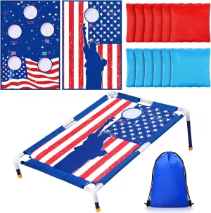 American Flag 2 in 1 Bean Bag Toss with 12 Bean Bags for Girls Boys 4th of July Bean Bag Toss Independence Day Outdoor Games Patriotic Cornhole Game Set for Outdoor Activities Gifts