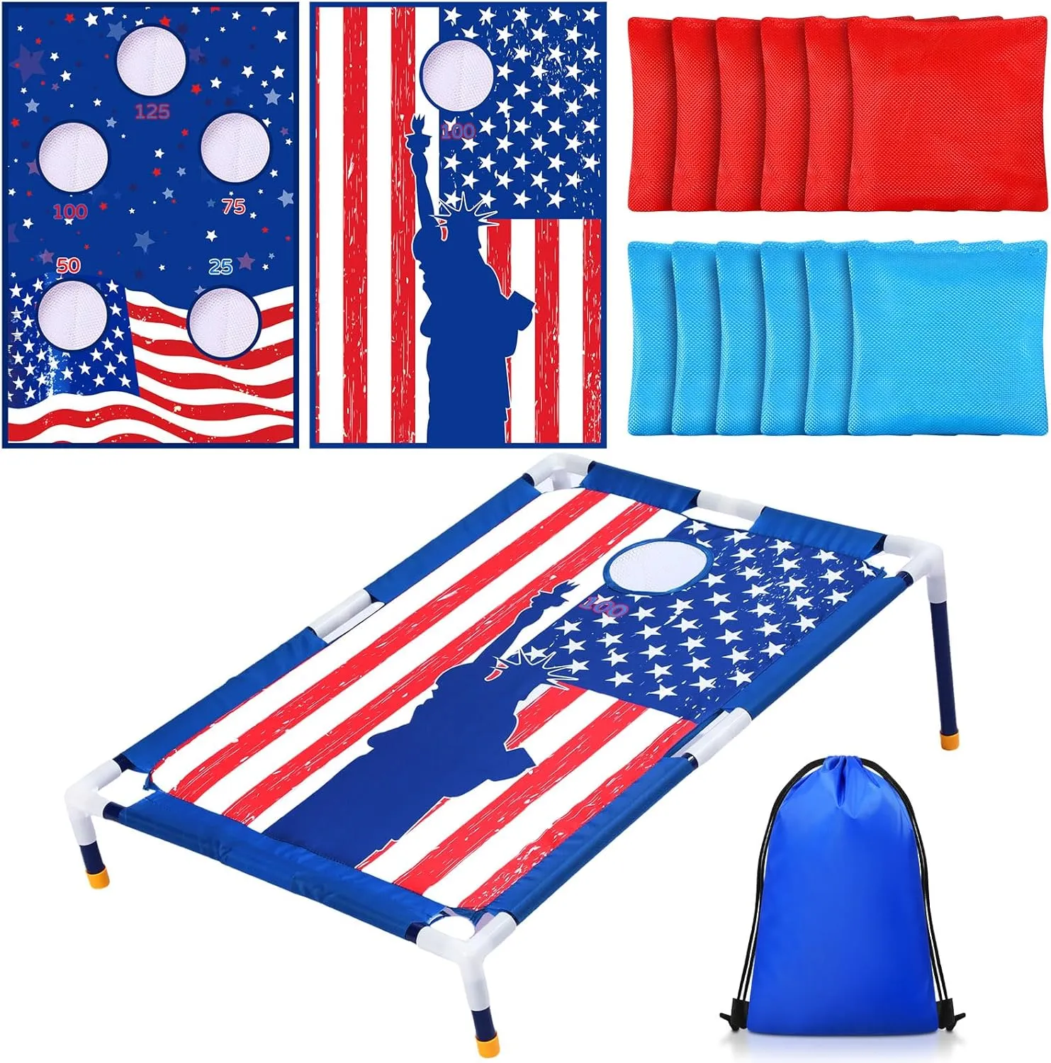 American Flag 2 in 1 Bean Bag Toss with 12 Bean Bags for Girls Boys 4th of July Bean Bag Toss Independence Day Outdoor Games Patriotic Cornhole Game Set for Outdoor Activities Gifts