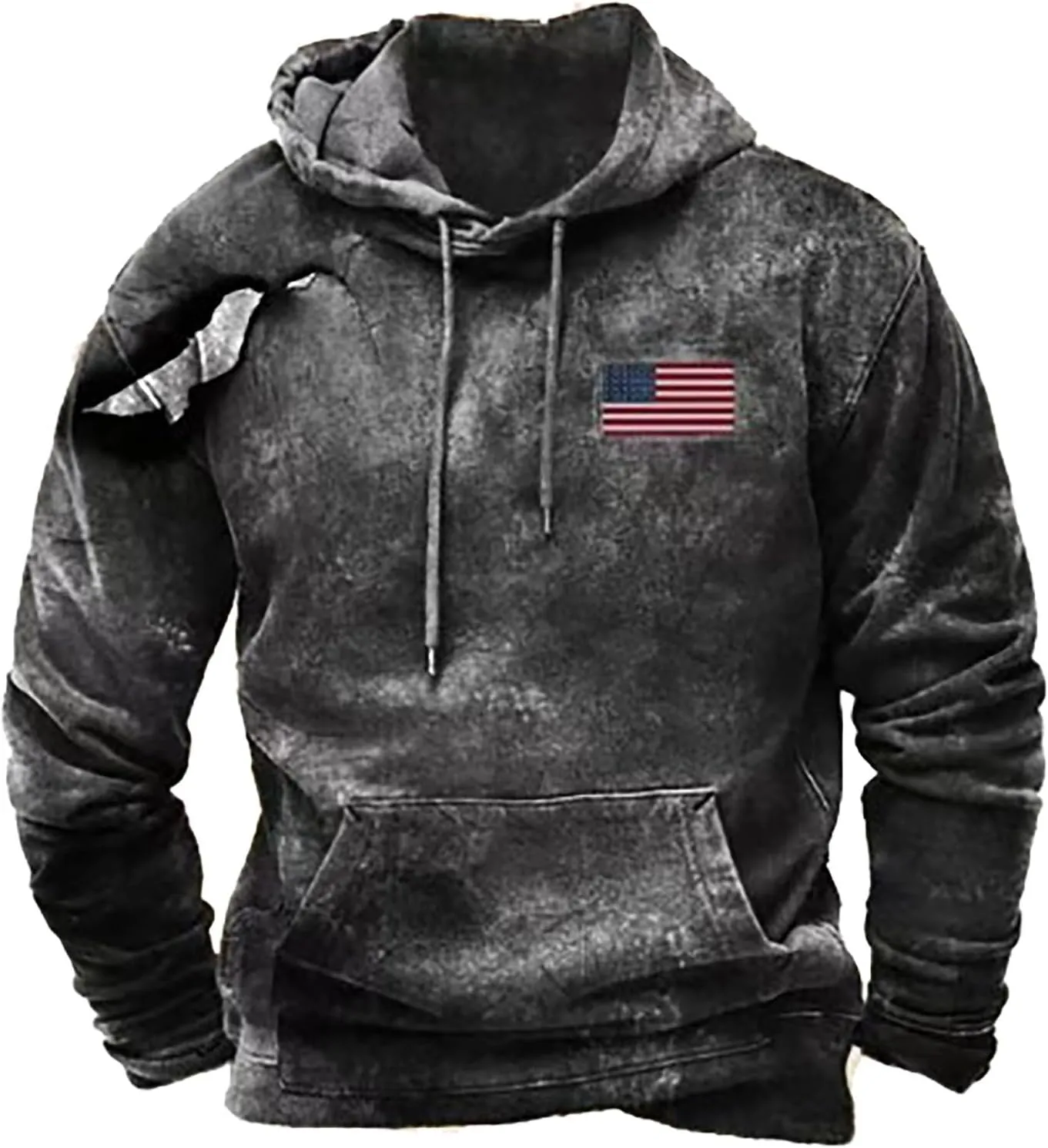 American Flag Patriotic Hoodies Mens Vintage Tribal Aztec Graphic Sweatshirts Big&Tall Washed Distressed Pullover Tops