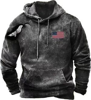American Flag Patriotic Hoodies Mens Vintage Tribal Aztec Graphic Sweatshirts Big&Tall Washed Distressed Pullover Tops