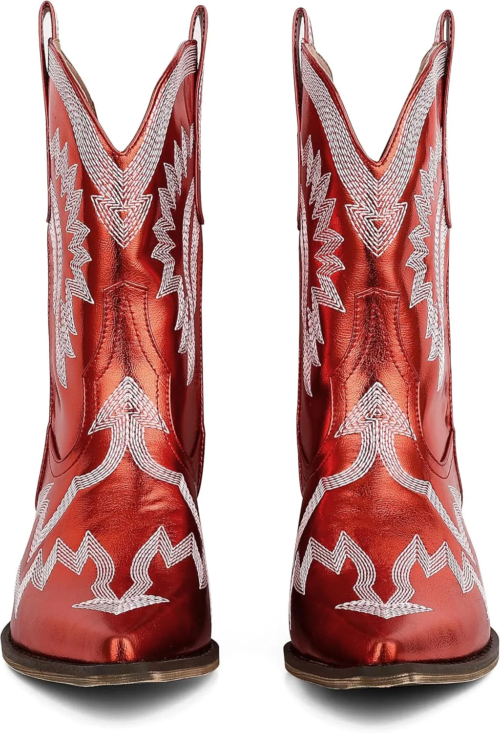 AMINUGAL Cowgirl Boots Chunky Heel Cowboy Boots for Women Pointed Toe Pull On Western Boots Women's Ankle Boots Country Concert Fashion Retro Metallic Booties