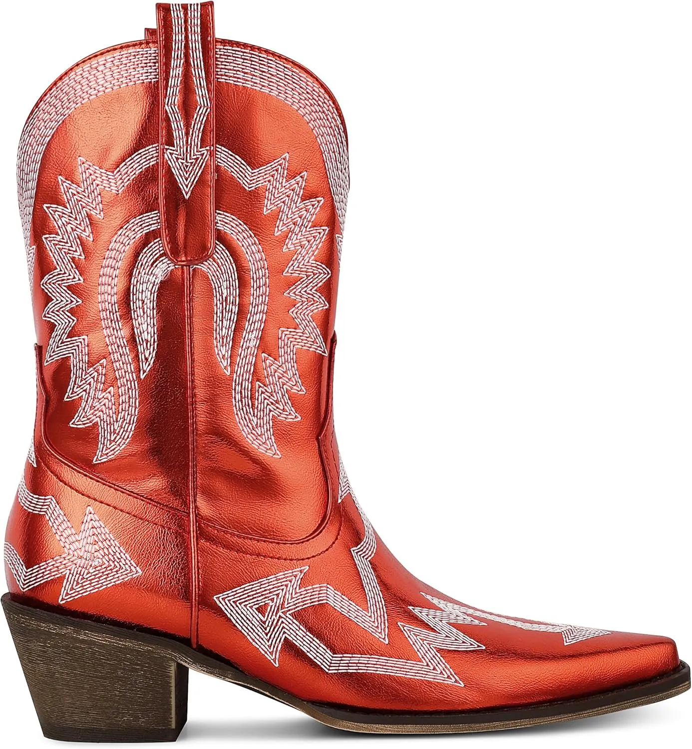 AMINUGAL Cowgirl Boots Chunky Heel Cowboy Boots for Women Pointed Toe Pull On Western Boots Women's Ankle Boots Country Concert Fashion Retro Metallic Booties