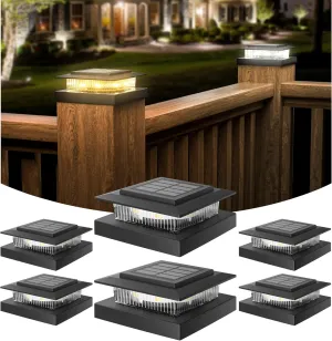 APONUO Solar Post Cap Lights for 4x4 Fence Deck Posts,IP64 Waterproof LED Outdoor Fence,Deck,Garden,Patio,Yard Lights with 2 Modes,Auto On/Off,Weather-Resistant, Easy Install,Black,6 Pack
