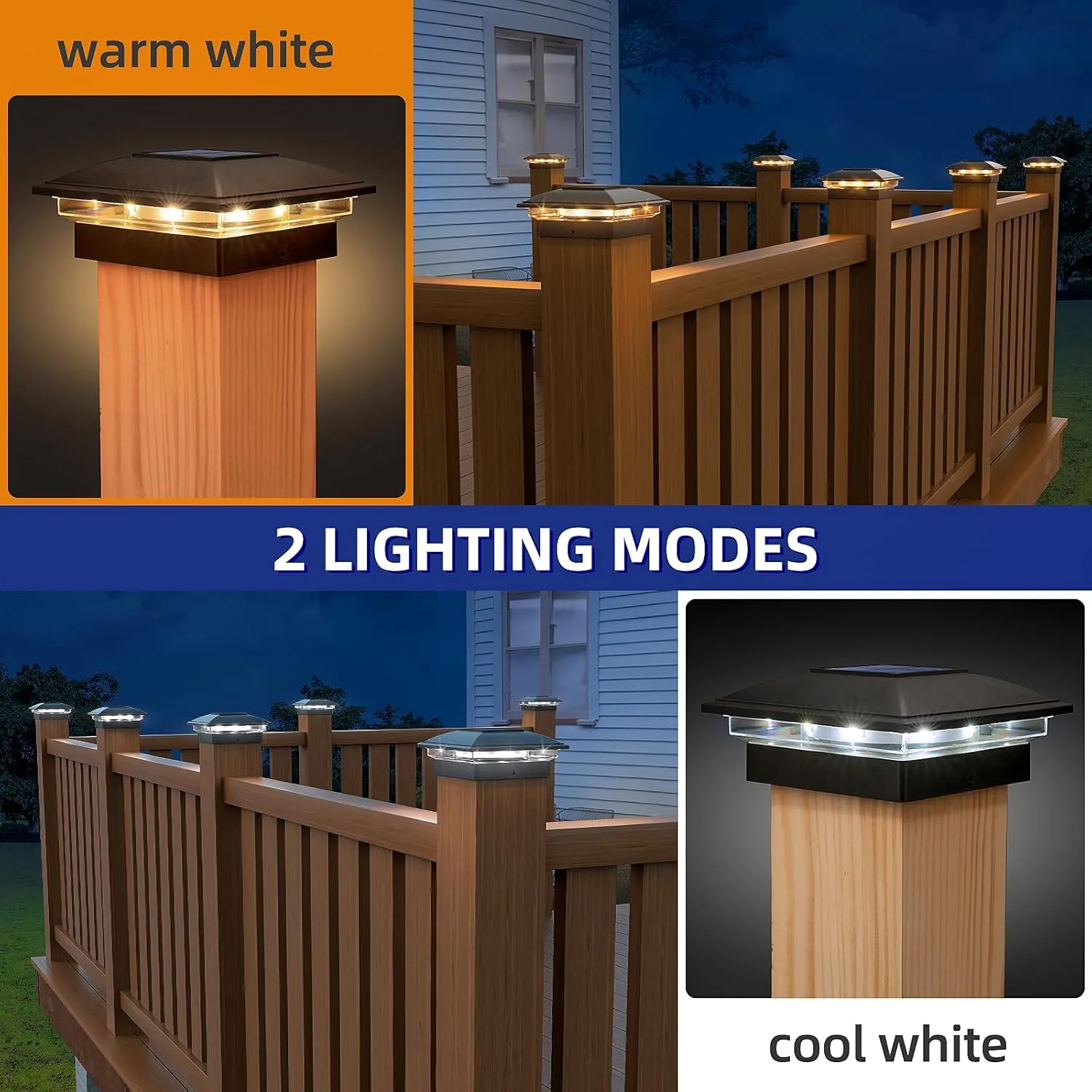 APONUO Solar Post Cap Lights,4 Pack 2-Modes Bright Fence Post Solar Lights Outdoor Waterproof Garden Patio Fence Deck Decor for Fence Deck Posts 4x4, 6x6 Wood,4x4, 5x5 Viny