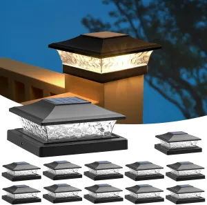 APONUO Solar Post Cap Lights,Outdoor Waterproof LED Deck Lights,Solar Powered with 2 Color Modes,Auto On/Off,for 4x4,6x6 Wood&4x4,5x5 Vinyl Fence Posts,Patio Garden Yard Fence Deck Decor,Black,12 Pack