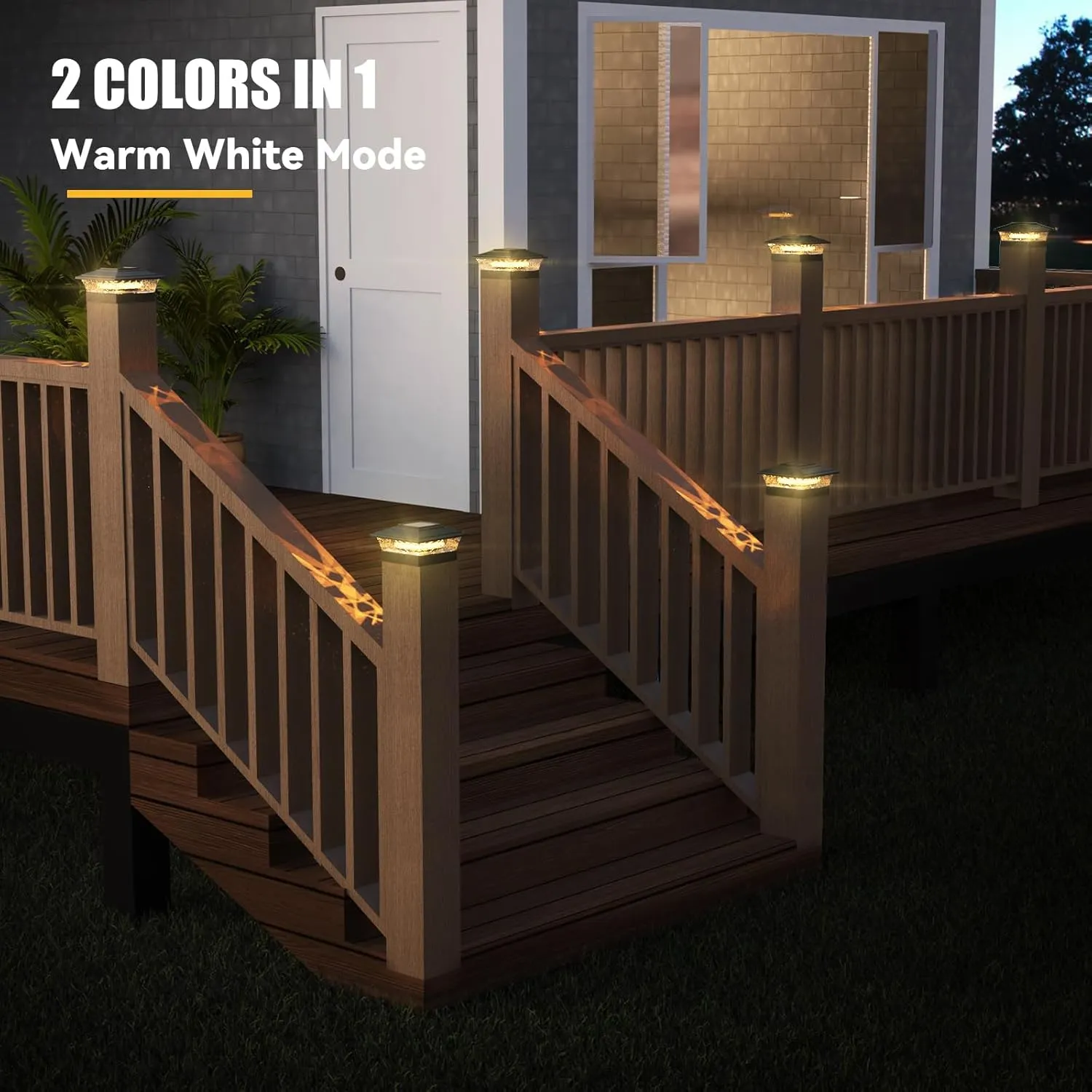 APONUO Solar Post Lights Outdoor, 2 Lighting Modes 16 LEDs Solar Post Cap Lights for 4x4 5x5 6x6 Vinyl Wooden Posts Waterproof Fence Post Lights Solar Powered for Deck/Fence/Porch (Black,6 Pack)